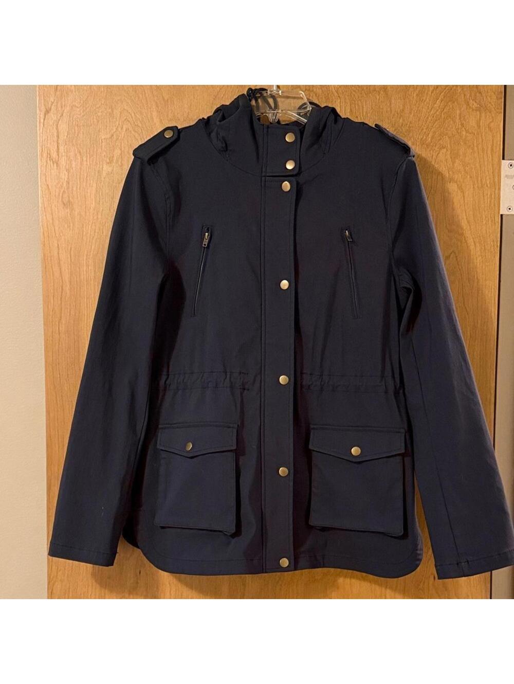 Eden Society Holly Contrast Hood Cargo Jacket Women's Blue Utility Zip - Picture 3 of 9